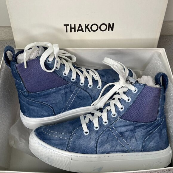 Thakoon Blue Custom Hand-Dyed High-Top Sneakers Tennis Shoes SZ 37 New In Box - Picture 2 of 12